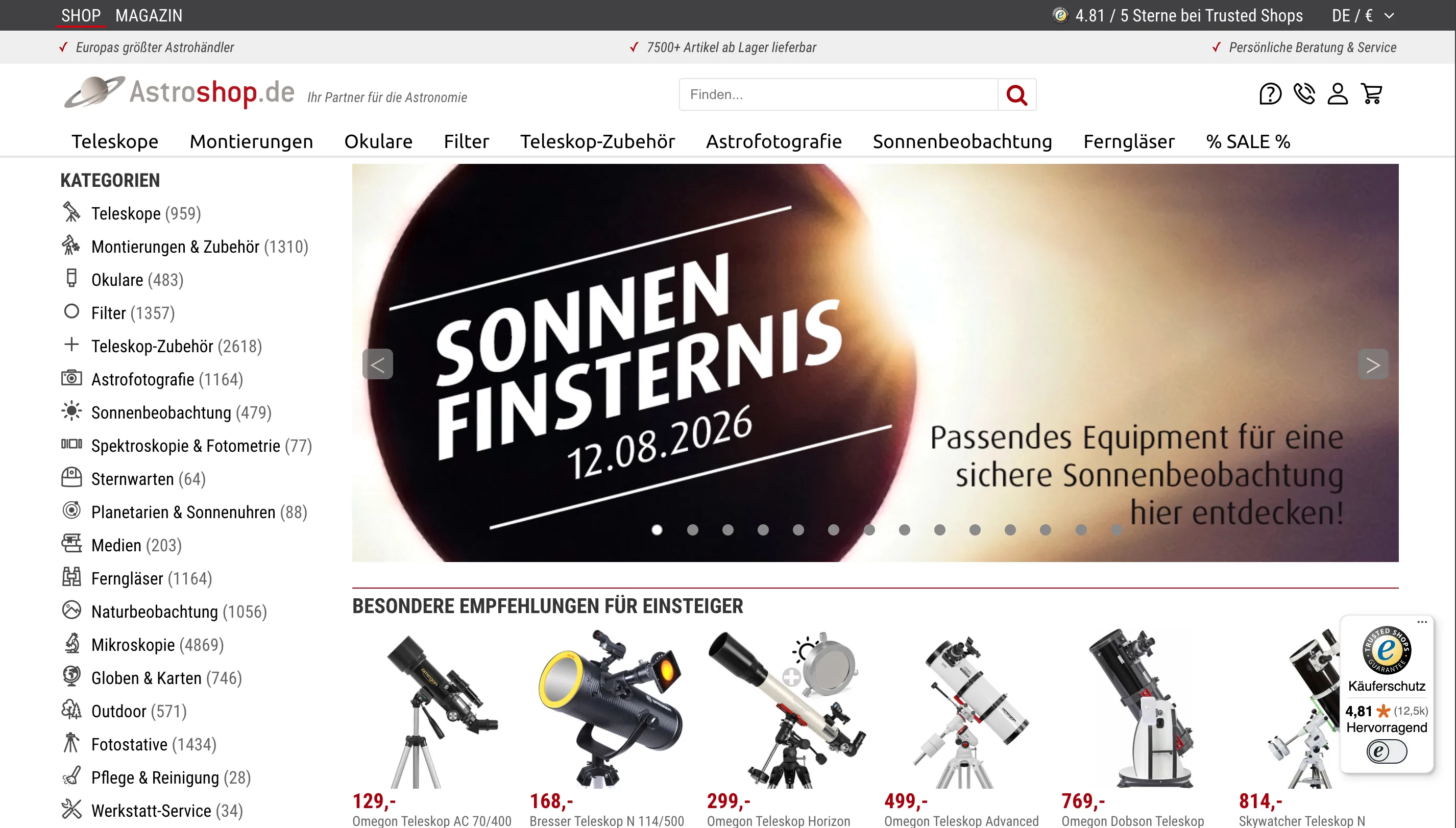 Startseite von astroshop.de